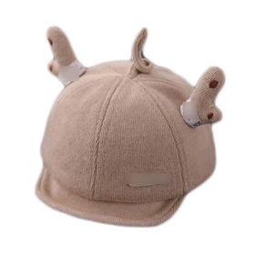 Beige Baby Fall Winter Hat Cute Deer Horn Cap Boys Girls Baby Baseball Cap Corduroy Sun Hat,4-20 Months