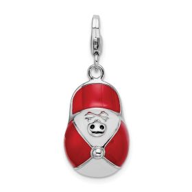 Amore La Vita Sterling Silver Rhodium-plated Polished Enameled 3-D Baseball Cap Charm with Fancy Lobster Clasp
