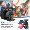 VEVOR Hat Heat Press, 4-in-1 Cap Heat Press Machine, 6x3inches Clamshell Sublimation Transfer