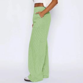 Striped Trousers With Pockets Ins Fashion Casual Wide Leg Straight Pants For Women Clothing (Option: Green-Xl)