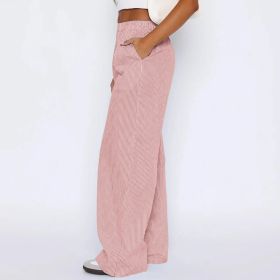 Striped Trousers With Pockets Ins Fashion Casual Wide Leg Straight Pants For Women Clothing (Option: Red-Xl)