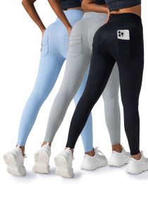 3 Pack Womens Yoga Leggings 4-Way Stretch High Waisted Tummy Control Pant With Pocket Workout Athletic Gym Casual Pants (Option: 3PACK4-S)