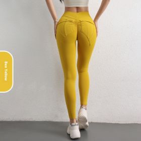 High Waist Hip Lift Yoga Pants With Pockets Women's Sports Fitness Trousers Leggings (Option: Bee Yellow-L)
