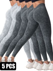 5 Pieces Seamless For Women, High Waisted Workout Gym Yoga Pants (Option: 5PACK7-L)