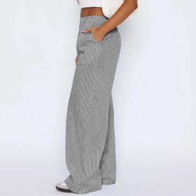 Striped Trousers With Pockets Ins Fashion Casual Wide Leg Straight Pants For Women Clothing (Option: Gray-M)