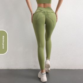 High Waist Hip Lift Yoga Pants With Pockets Women's Sports Fitness Trousers Leggings (Option: Matcha Green-S)