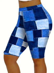 Ladies' Checkered Pants With Contrasting Color Splicing And Slim Fit Shorts (Option: MU-M)