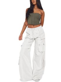 American Niche Retro Casual Pocket Horn Overalls (Option: White-L)
