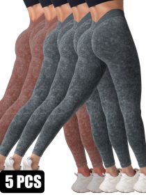 5 Pieces Seamless For Women, High Waisted Workout Gym Yoga Pants (Option: 5PACK6-L)