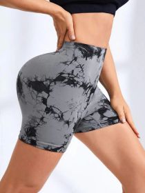 Women's Tie Dye High Waist V-Back Scrunch Yoga Shorts, Seamless Sport Athletic Shorts With Stretch Fabric, Fitness Workout Bottoms (Option: Grey-M)
