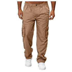 Men's Casual Multi-pocket Loose Straight Cargo Pants (Option: Khaki-4XL)