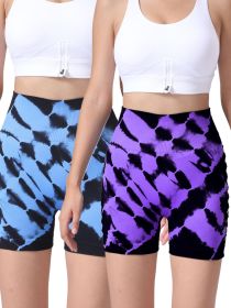 2 Pack Us Local Women's Side Cut-Out Tie-Dye Seamless Hip Lift High Waist Sports Fitness Yoga Shorts (Option: 2PACK2-M)