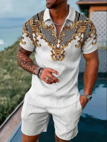 Polo Shirt Sports Short Sleeve Shorts Suit For Men (Option: Gray gold-XL)