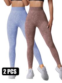 2 Pieces High Waist V Back Yoga Pants Tummy Control Running Workout Tight (Option: 2PACK3-S)