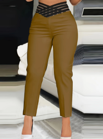 Ladies' Solid Color Hollow High Waist Fashionable Slimming Casual Pants (Option: Brow-S)