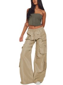 American Niche Retro Casual Pocket Horn Overalls (Option: Khaki-2XL)