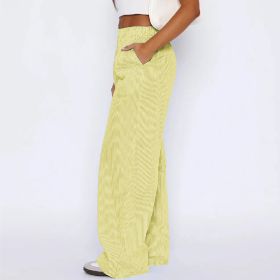 Striped Trousers With Pockets Ins Fashion Casual Wide Leg Straight Pants For Women Clothing (Option: Yellow-XS)
