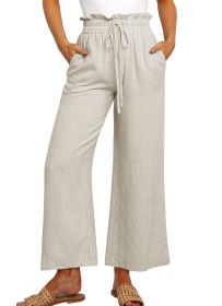 Elastic Waistband Lace-up Wide Leg Pants Solid Color Cropped Pants (Option: Silver Gray-XXL)