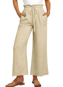 Elastic Waistband Lace-up Wide Leg Pants Solid Color Cropped Pants (Option: Beige-XXL)