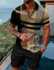 Polo Shirt Sports Short Sleeve Shorts Suit For Men (Option: Black oak-XL)