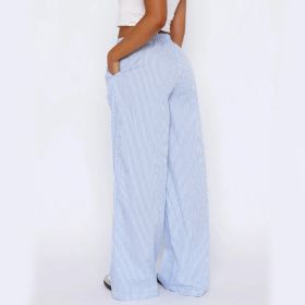 Striped Trousers With Pockets Ins Fashion Casual Wide Leg Straight Pants For Women Clothing (Option: Blue-XL)