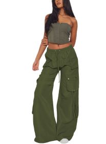 American Niche Retro Casual Pocket Horn Overalls (Option: Army green-L)
