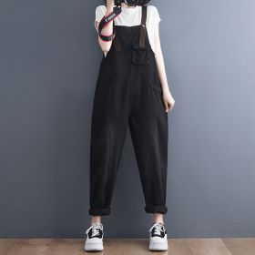 Women's Korean Version Of The New Spot Strap Spring Jeans (Option: Black-L)