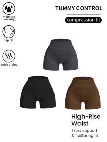 3 Pack Ribbed Soft New Cheap Women's High Waisted Biker Shorts Anti Chafing Slip Shorts Shorts Underwear Yoga Workout Shorts (Option: 3PACK4-M)