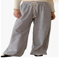 Thick Striped Wide-leg Pants (Option: Black-S)