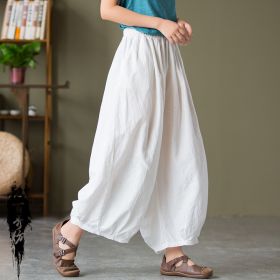 Cotton Linen Women's Sand Washed Linen Bloomers (Option: White-One size)