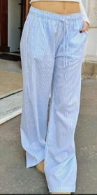 Thin Striped Wide-leg Pants (Option: Blue-XL)