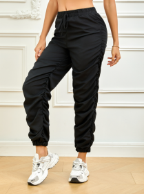 Ladies' Solid Color Ankle Drawstring Details, Casual And Elegant Style Pants (Option: Black-Xl)