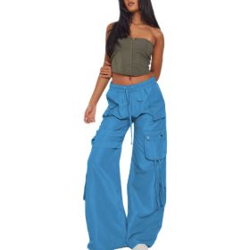 American Niche Retro Casual Pocket Horn Overalls (Option: Blue-S)