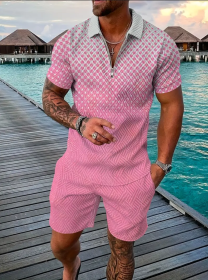 Polo Shirt Sports Short Sleeve Shorts Suit For Men (Option: Light pink-XL)