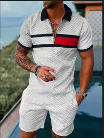 Polo Shirt Sports Short Sleeve Shorts Suit For Men (Option: White red-M)