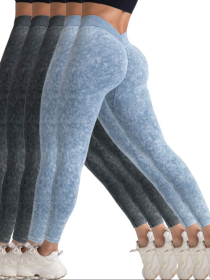 5 Pack V-Back Scrunch Butt Workout Leggings, Women Seamless Gym Yoga Leggings High Waist Active Yoga Pants, Yoga Leggings High Waist Active Yoga Pants (Option: 5PACK2-M)
