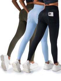 3 Pack Womens Yoga Leggings 4-Way Stretch High Waisted Tummy Control Pant With Pocket Workout Athletic Gym Casual Pants (Option: 3PACK3-S)