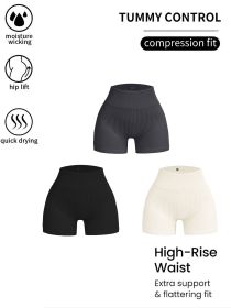 3 Pack Ribbed Soft New Cheap Women's High Waisted Biker Shorts Anti Chafing Slip Shorts Shorts Underwear Yoga Workout Shorts (Option: 3PACK1-L)