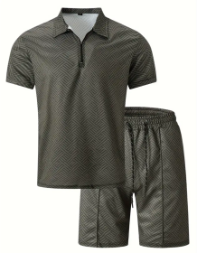 Polo Shirt Sports Short Sleeve Shorts Suit For Men (Option: Dark gray-3XL)