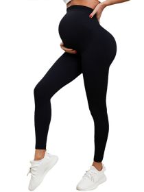 Women's Maternity Leggings Over The Belly Pregnancy Yoga Pants Active Wear Workout Leggings (Option: Black-M)