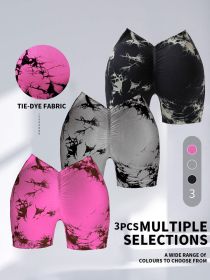 3 PACK Tie Dye Active Wear Shorts, Women Workout Shorts, High Waisted Contour Gym Yoga Biker Shorts, V Back Booty Biker Workout Gym Running Shorts (Option: 3PACK-M)