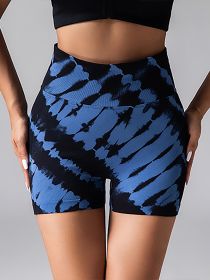 Tie Dye V-Back Yoga Biker Shorts, Elevate Your Workout Style Seamless High Waisted Contour Gym Yoga Biker Shorts (Option: Blue-S)