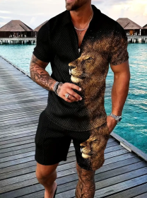 Polo Shirt Sports Short Sleeve Shorts Suit For Men (Option: Black lion-3XL)