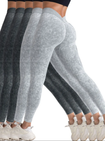 5 Pack V-Back Scrunch Butt Workout Leggings, Women Seamless Gym Yoga Leggings High Waist Active Yoga Pants, Yoga Leggings High Waist Active Yoga Pants (Option: 5PACK1-M)