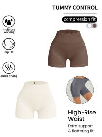 2 Pack Women's High Waisted Ribbed Solid Color Seamless Biker Shorts Anti Chafing Slip Shorts Shorts Underwear Yoga Workout Shorts (Option: 2PACK4-S)