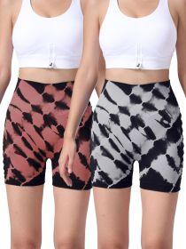 2 Pack Us Local Women's Side Cut-Out Tie-Dye Seamless Hip Lift High Waist Sports Fitness Yoga Shorts (Option: 2PACK4-S)