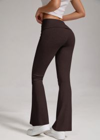 Sports, Leisure And Exercise Women's Low Waisted Flared Pants With Exposed Navel And Folded Waist Wide Leg Pants (Option: Coffee-S)