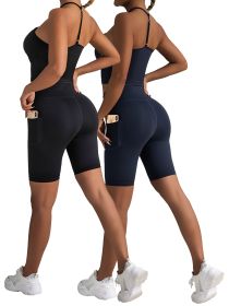 2 Pack High Waist Biker Shorts For Women-Workout Yoga Shorts Running Summer Soft Pants With Pockets (Option: 2PACK2-L)