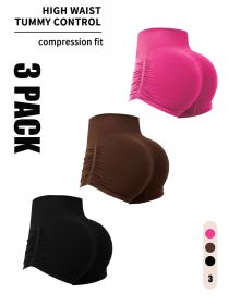 3 Pack Workout Shorts For Women Seamless Scrunch Butt Lifting High Waisted Yoga Gym Booty Running Short Pants (Option: 3PACK6-L)