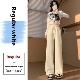 High Waist Long Thin Straight Loose Leisure Sports Sweatpants (Option: Almond White-M)